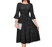 Glitter Black Work Dresses for Women Office Professional Church Dresses for Women 2024 Below The Knee Black Cocktail Midi Dress Homecoming Dress Glitter-Black S