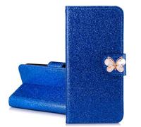 Glitter Bling Sparkly Case for Samsung Galaxy A16 Blue Glitter Women's Wallets Sparkly Flip Case Cute 3D Butterfly Magnetic Folio Stand Phone Covers Luxury Protective Phone Cases for SamsungA16