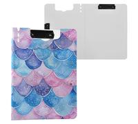 Glitter Blue Pink Mermaid Scales Foldable Clipboard with Storage Two Metal Clips Pen Holder Clip Board with Cover Clipboard Folio Office Supplies