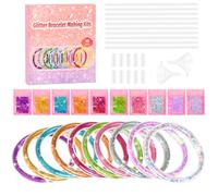 Glitter Bracelet Making Kit 10pcs, DIY Bracelet Craft Set with Shiny Sequins, Creative Arts and Crafts for Kids, Best Girls Birthday Gifts for Girls Age 6 7 8 9 10 11 12+ Year Old