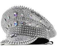 Glitter Bride Hat Full Sequin Decor Sparkly Bridal Women Captain Hat - Disco Hat Rave Bachelorette Captain Caps…, Silver, One Size