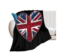 Glitter British Flag Heart 250GSM Flannel Throws Blanket Lightweight Warm Fleece Knee Blankets for Bed Sofa 50"*60"（130 * 150cm）