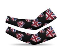 Glitter British Flag Heart Arm Sleeves Sun Protection Cooling Armwarmers Breathable Base Layers for Sport Outdoor