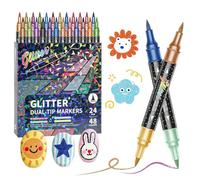 Glitter Brush Markers Pens, Double Ended Felt Tip 24 Color Assortment Soft Tip Precision Drawing Glitter Infused Ink Watercolor Style for Cards, DIY Crafts, Doodle, Writing (24)