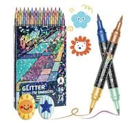 Glitter Brush Markers Pens, Double Ended Felt Tip 24 Color Assortment Soft Tip Precision Drawing Glitter Infused Ink Watercolor Style for Cards, DIY Crafts, Doodle, Writing (36)