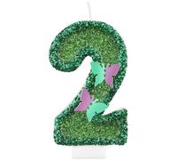 Glitter Butterfly 2 Birthday Candles, Green Butterfly Number 2 Candles for Cake, Girls 2nd Birthday Decorations,Butterfly Themed Fairy Candles Cake Toppers for Girls Women Birthday Party Supplies