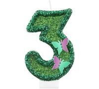 Glitter Butterfly 3 Birthday Candles, Green Butterfly Number 3 Candles for Cake, Girls 3rd Birthday Decorations,Butterfly Themed Fairy Candles Cake Toppers for Girls Women Birthday Party Supplies