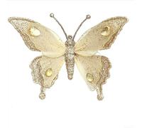Glitter Butterfly Christmas Tree Ornaments with Mesh Fabric Wings and Clip Attachment for Holiday Decoration (Golden)