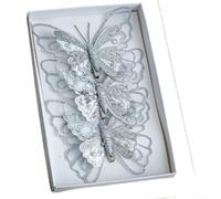 Glitter Butterfly Clip Ornaments Set 3PCS Plastic Mesh Christmas Tree | Pink Red Gold Silver color options Mesh design Easy clip-on for wreaths or festive arrangements