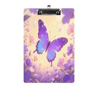 Glitter Butterfly Purple Print Acrylic Clipboard 8.5 X 12.5 Inches | Lightweight A4 Clipboards with Pen Holder for Office, Students, Nurses, Teacher, Students,Women, Men, Girls, Boys