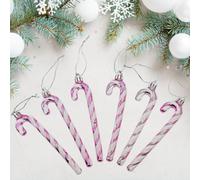 Glitter Candy Cane -Christmas Tree Hanging Decoration Bauble Xmas Ornament Pack of 6-13cm (Blush)