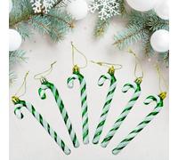 Glitter Candy Cane -Christmas Tree Hanging Decoration Bauble Xmas Ornament Pack of 6-13cm (Dark Green)