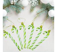 Glitter Candy Cane -Christmas Tree Hanging Decoration Bauble Xmas Ornament Pack of 6-13cm (Lime Green)