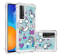 Glitter Case for Huawei P Smart 2021, Bling Cute Creative Liquid Flowing Quicksand Phone Case Clear Shockproof Soft TPU Silicone Protective Bumper Cover for Huawei P Smart 2021, Rainbow Horse
