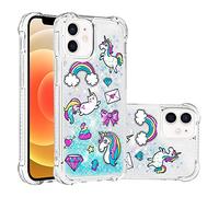 Glitter Case for iPhone 12 Mini, Bling Cute Creative Liquid Flowing Quicksand Phone Case Clear Shockproof Soft TPU Silicone Protective Bumper Cover for iPhone 12 Mini, Rainbow Horse