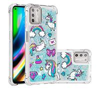 Glitter Case for Motorola Moto G9 Plus, Bling Cute Creative Liquid Flowing Quicksand Phone Case Clear Shockproof Soft TPU Silicone Protective Bumper Cover for Motorola Moto G9 Plus, Rainbow Horse