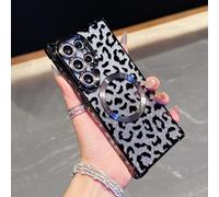 Glitter Case for Samsung Galaxy S24 Ultra Compatible with MagSafe Cute Leopard Pattern Leather Aesthetic Phone Cover for Women Girls Soft Silicone Protective Case for Samsung S24 Ultra. Black BW