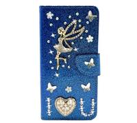 Glitter Case for Samsung Galaxy S25 FE Premium Glitter Glossy PU Leather Case Strap Handbag Flip Case 3D Angel Phone Wallet Case Magnetic Flip Stand Blue PU Leather Cover Case Cell Galaxy S25 FE