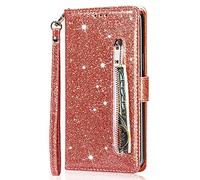 Glitter Case for Xiaomi 15T Pro Handbag Case Bling Bling Glitter PU Leather Shockproof Flip Cover Card Slots Photo Holder Zipper Pocket Magnetic Closure with Wrist Strap for Xiaomi 15T Pro,Rose Gold
