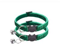 Glitter Cat and Kitten Collar with Bell and Safety Release Buckle, Adjustable 19-35cm Design, Pack of 2, Available in Red, Pink, Blue, Silver and Gold. (Green)