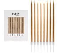 Glitter Champagne Gold Birthday Candles for Cakes,24pcs 10cm Tall Skinny Birthday Candles Long Cake Topper with Holders for Birthday Men Boys Girls Women Wedding Decoration