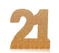 Glitter Champagne Gold Number 21 Table Centrepiece for 21st Birthday, 8" Sparkly Standing Marquee Digit for Birthday,Wedding, Anniversary, Festival Party Table Decor & Supply