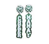 Glitter CHEER Earrings Funny Cheerleading Pom Poms Acrylic Dangle Drop Earrings Cute MAMA Letter Stud Earrings for Women Mother's Day Earrings Sports Jewelry Gifts, Acrylic, Agate