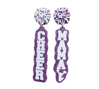 Glitter CHEER Earrings Funny Cheerleading Pom Poms Acrylic Dangle Drop Earrings Cute MAMA Letter Stud Earrings for Women Mother's Day Earrings Sports Jewelry Gifts, Acrylic, Agate