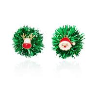 Glitter Christmas Earrings for Women Colorful Pom Pom Holiday Hoop Earrings Christmas Tree Earrings Charm Green Red Hoop Firework Shiny Earrings, Acrylic, No Gemstone
