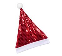Glitter Christmas Hat with White Plush Brim Pointed Top, Red