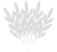 Glitter Christmas Picks 13" Artificial Bay Leaf Sprays Set of 20 Glittered Christmas Tree Filler Branches Fake Leaves Stems for Vase DIY Crafts Wreaths Centerpieces Winter Holiday Decorations (White)