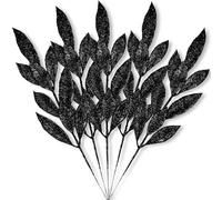 Glitter Christmas Picks 13" Artificial Bay Leaf Sprays Set of 20 Glittered Christmas Tree Filler Branches Fake Leaves Stems for Vase DIY Crafts Wreaths Centerpieces Winter Holiday Decorations (Black)