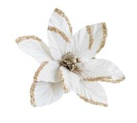 Glitter Christmas Poinsettia Flower 30cm - Realistic Artificial Xmas Tree Decor for Holiday, Wedding, Party Display(Cream white)