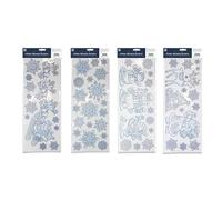 Glitter Christmas Window Stickers - Assorted Designs, Reusable PVC Snowflake & Festive Characters, Easy Apply & Remove, Large Sticker Sheet 59.5 x 21 cm