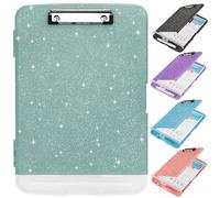 Glitter Clipboard with Storage,Storage Clipboard with Pen Holder,A4 Binder Clip Boards 8.5x11 with Low Profile Clip,Side Opening Sparkle Clipboards, Clipboard Folder for Office Supplies-Grayish Green