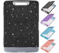 Glitter Clipboard with Storage,Storage Clipboard with Pen Holder,A4 Binder Clip Boards 8.5x11 with Low Profile Clip,Side Opening Sparkle Clipboards, Clipboards Folder for Office Supplies-Starry Black