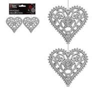 PMS 513454S Hanging Decoration | Glitter Heart | Silver | Pack of 2 Accessory