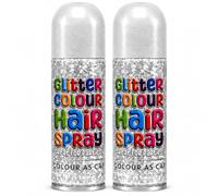Glitter Colour Hair Spray Pack of 2 White Temporary Hair Colour Spray with Glitter Finish Wash Out Hair Paint for Parties, Festivals, Halloween, Fancy Dress, Cosplay & Special Occasions