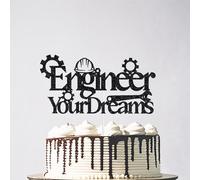 Glitter Congrats Engineer Cake Topper, Engineer Your Dreams Cake Decor, Congrats Grad Class of 2026 Graduation Party Decorations Black