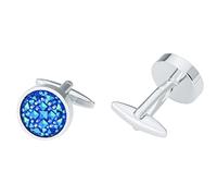 Glitter Crystal Blue Sky Star Circular Round Cufflinks Elegant Mens Jewelry
