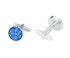 Glitter Crystal Blue Sky Star Circular Round Cufflinks Elegant Mens Jewelry