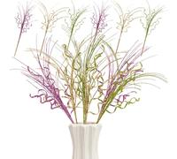 Glitter Curly Artificial Christmas Picks Sprays Ting Branches Set of 6 Wispy Willow Stems Winter Vase Fillers for Christmas Tree Topper Ornaments Wreath Garland DIY Decorations (6, Green Purple Gold)