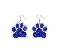 Glitter Cute Blue Paw Print Charm Acrylic Hook Earrings for Women Lightweight Funny Lovely Cartoon Cat Dog Footprint Puppy Feet Claw Print Dangle Drop Earring Jewelry Gift for Animal Pets Lovers