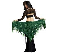 Glitter Dance Hip Scarf, Dance Cloth with Sequin Belly Dance Belt for Belly Dance Fringe Belly Dance Skirt Shiny Stage Tassel Skirt Short Hip Scarf Belly Dance, dark green, L