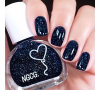 Glitter Dark Blue Nail Varnish,Long Lasting Quick Drying & Chip Resistant Jelly Shimmer Holographic Nail Polish High Glossy for DIY Salon Manicure at Home, No Need UV(10ML)