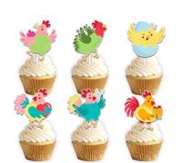 Glitter Dessert Cupcake Topper Cheer to Farm Little Chicken Hen Theme Decor Supplies Boys Girls Happy Birthday Party Decorations set 18pcs