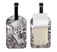 Glitter Diamond Crystal Pattern Print,Luggage Tags Pu Leather Name Tag Travel Suitcase Identifier ID Tags Durable Baggage Label 2 pcs