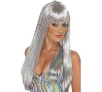 Smiffys Glitter Disco Wig, Silver