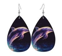 glitter dolphin Earrings for Women Teardrop Leather Earring Double Sided Drop Dangle Earrings Lightweight Women's Ear Accessories Jewelry Fashion Birthday Gift