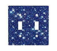 Glitter Double Light Switch Cover Plate, Modern Glamorous Stars Sparkles None Blue Plastic Standard Size Switch Plate Decorative for New Apartment Home Bedroom Office Decor